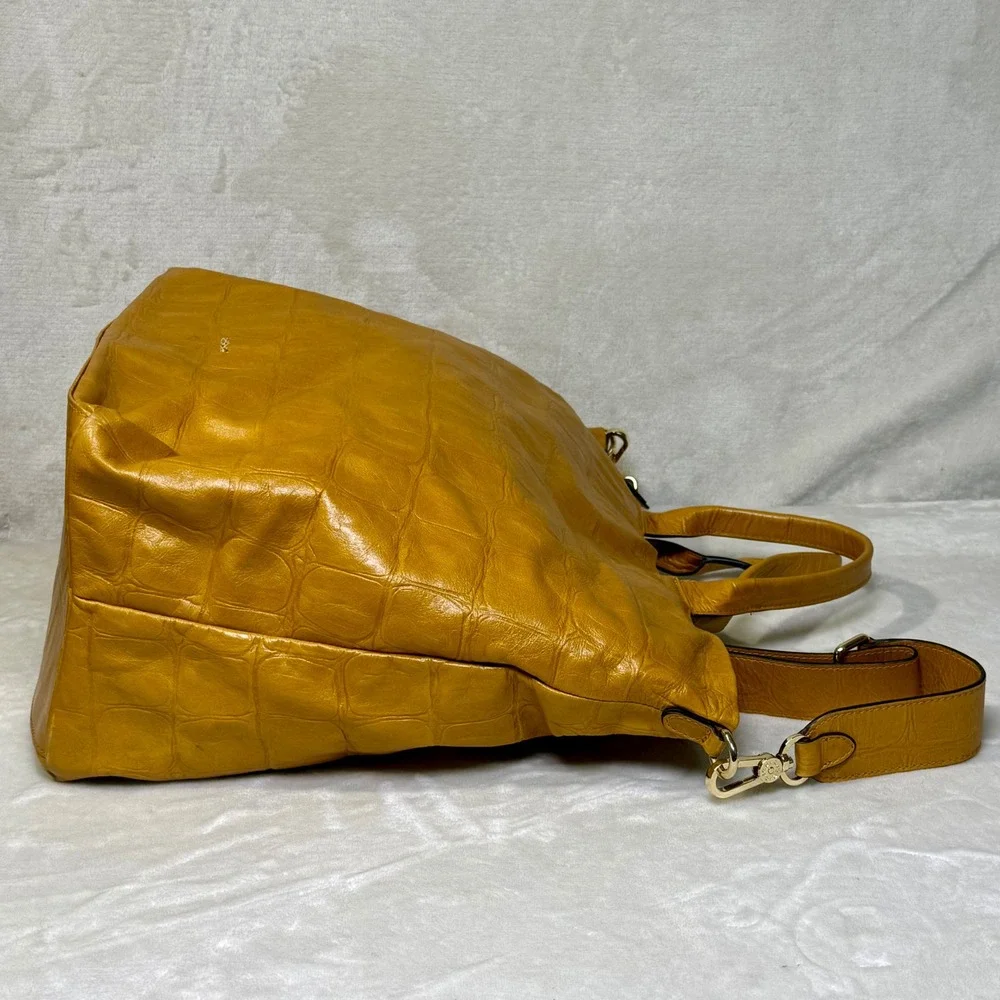 Abro Leather Purse Crocodile Embossed Crossbody Bag Mustard Yellow Fall Autumn